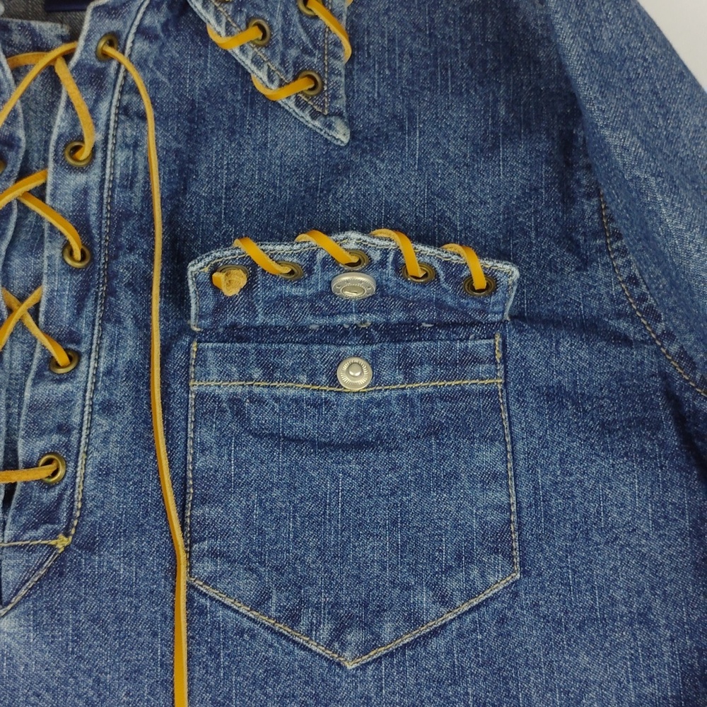 Lace-Up Denim Women's Top - Picture 10 of 12